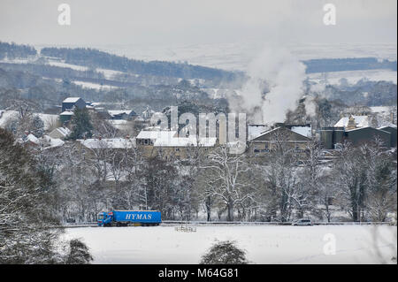 Schnee im Masham Höflichkeit' Tier aus dem Osten' Yorkshire UK Stockfoto