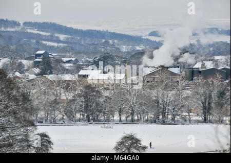 Schnee im Masham Höflichkeit' Tier aus dem Osten' Yorkshire UK Stockfoto