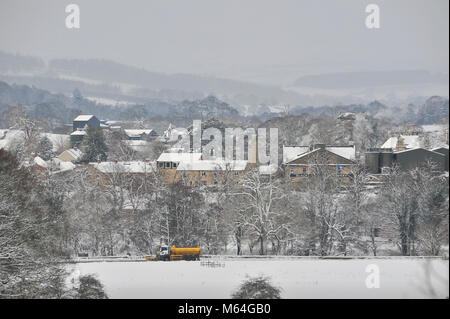 Schnee im Masham Höflichkeit' Tier aus dem Osten' Yorkshire UK Stockfoto