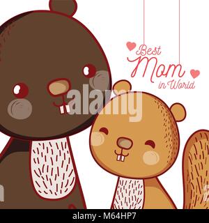 Mütter Nachricht Karte mit Tieren cartoons Stock Vektor