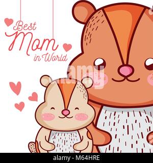 Mütter Nachricht Karte mit Tieren cartoons Stock Vektor