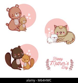 Glückliche Mütter Tag Karte mit niedlichen Tiere cartoons Stock Vektor