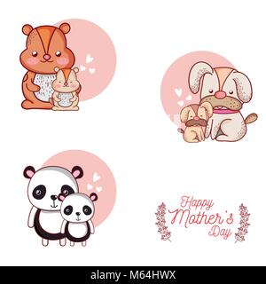 Glückliche Mütter Tag Karte mit niedlichen Tiere cartoons Stock Vektor