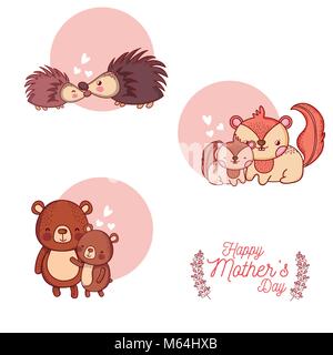 Glückliche Mütter Tag Karte mit niedlichen Tiere cartoons Stock Vektor