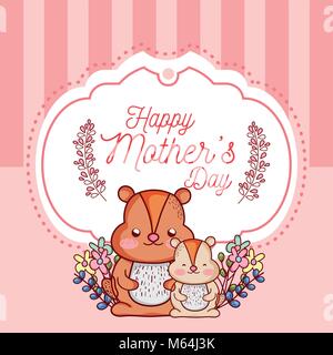 Glückliche Mütter Tag Karte mit niedlichen Tiere cartoons Stock Vektor