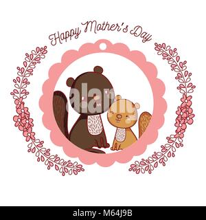 Glückliche Mütter Tag Karte mit niedlichen Tiere cartoons Stock Vektor