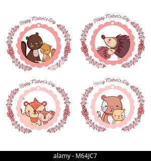 Glückliche Mütter Tag Karte mit niedlichen Tiere cartoons Stock Vektor