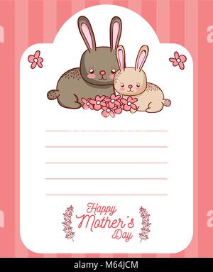 Glückliche Mütter Tag Karte mit niedlichen Kaninchen cartoons Stock Vektor