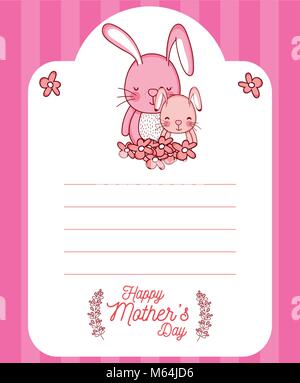 Glückliche Mütter Tag Karte mit niedlichen Kaninchen cartoons Stock Vektor