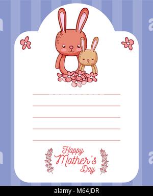 Glückliche Mütter Tag Karte mit niedlichen Kaninchen cartoons Stock Vektor