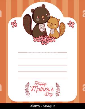 Glückliche Mütter Tag Karte mit niedlichen Tiere cartoons Stock Vektor