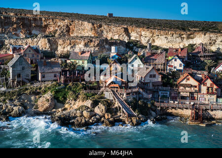 Popeye Village, Anchor Bay, Malta, Europa. Stockfoto