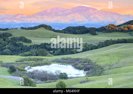 Mount Diablo Sonnenuntergang wie aus Briones Regional Park gesehen. Stockfoto