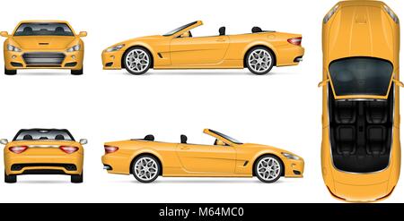 Auto vector Mock-up. Isolierte Vorlage von Cabriolet Auto auf Weiß. Fahrzeug Branding mockup. Alle Elemente der Gruppen auf separaten Ebenen. Einfach zu bearbeiten. Stock Vektor