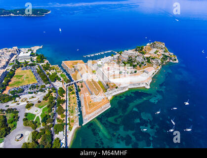 Die alte venezianische Festung in Korfu - Stadt, die Hauptstadt der Insel Korfu, Griechenland. Luftaufnahmen. Stockfoto