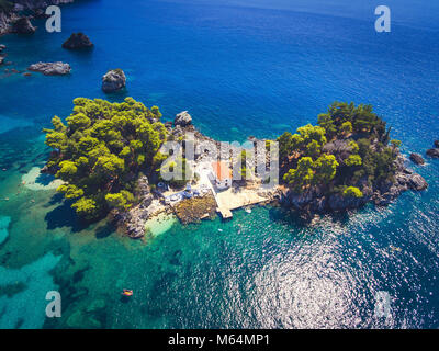 Parga Panagia Insel von oben gesehen, Region Epirus, Griechenland Stockfoto
