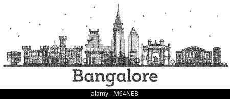 Graviert Bangalore Indien Skyline der Stadt mit schwarzen Gebäude isoliert auf Weiss. Vector Illustration. Bangalore Stadtbild mit Sehenswürdigkeiten. Stock Vektor