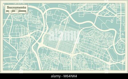 Sacramento Kalifornien USA Stadtplan im Retro-stil. Übersichtskarte. Vector Illustration. Stock Vektor