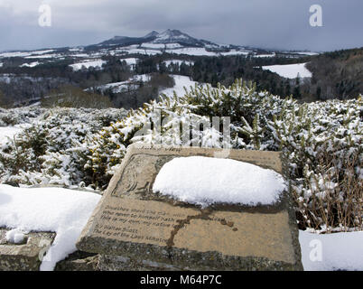 Scott's View, Bemersyde in der Nähe von Melrose unter einer Schneedecke. Stockfoto