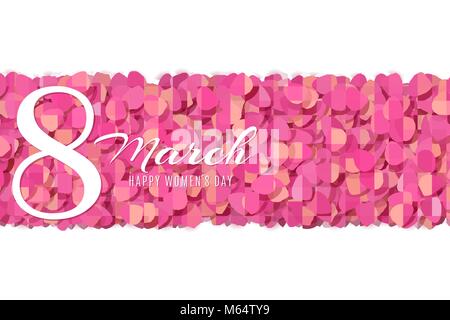 Grußkarte für den 8. März auf weißem Hintergrund. Broschüre für glückliche Tag der Frauen. Tulip Blütenblätter. Vector Illustration. EPS 10. Stock Vektor