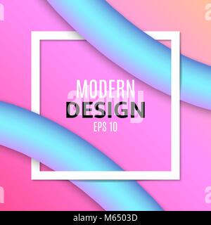 Abstrakt Blau fließende Linien in 3D-Stil. Weißer Rahmen Banner für Text. Purple orange Hintergrund. Modernes Design für Ihr Projekt. Vector Illustration Stock Vektor