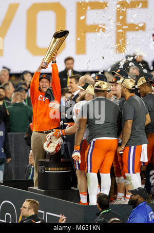 Januar 9, 2017: Clemson Haupttrainer Dabo Swinney feiert während 2017 College Football Endspiel nationalen Meisterschaftspiel gegen Alabama. Stockfoto