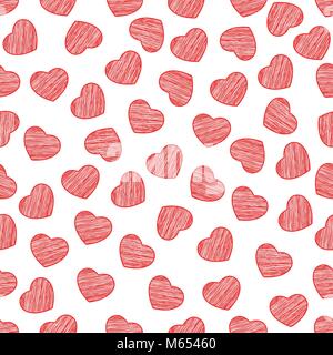 Nahtlose Muster von Herzen auf einem weißen Hintergrund. Valentinstag. Malte Gekritzel. Hintergrund für Ihr Design. Vector Illustration. Stock Vektor