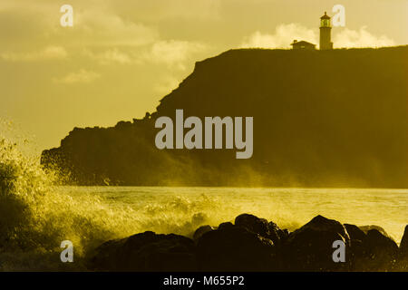 Kauapea Strand und Leuchtturm von Kilauea auf Kauai, Hawaii Stockfoto