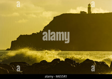 Kauapea Strand und Leuchtturm von Kilauea auf Kauai, Hawaii Stockfoto