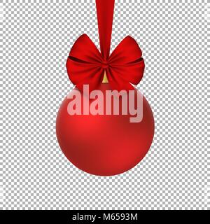 Red christmas Ball mit realistischen Farbband Rot auf weißem Hintergrund. Frohes neues Jahr. Vector Illustration Stock Vektor