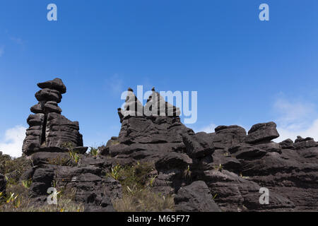 Felsformationen, Kukenan Tepui in der Nähe von Mount Roraima, Canaima National Park. Stockfoto