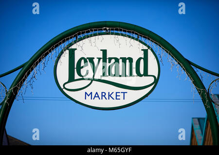 Leyland Markt Zeichen in der Lancashire Dorf Stockfoto