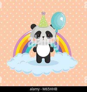 Cute bear Panda mit Regenbogen kawaii Geburtstagskarte Stock Vektor