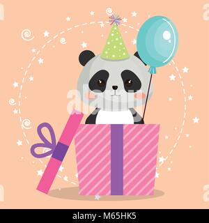 Cute bear Panda mit Geschenk kawaii Geburtstagskarte Stock Vektor