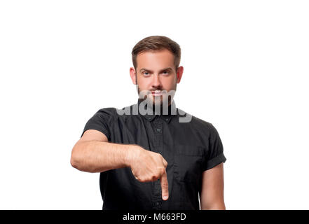 Der Mann ist, der auf ein Abonnement button Unten Stockfoto