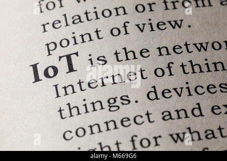 Fake Wörterbuch, Wörterbuch Definition des Wortes IoT, Internet Der thingsl. Einschließlich der wichtigsten beschreibende Wörter. Stockfoto