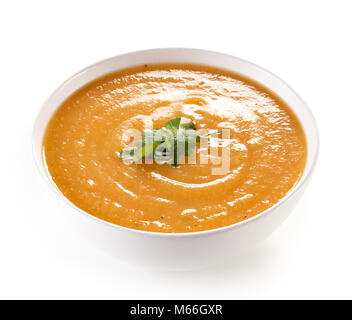 Creme Tomatensuppe auf weißem Hintergrund Stockfoto