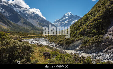 Blick von Hooker Valley Track, Mount Cook, Südinsel, Neuseeland Stockfoto