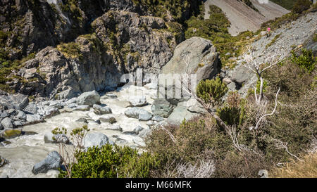 Blick von Hooker Valley Track, Mount Cook, Südinsel, Neuseeland Stockfoto