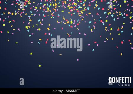 Viele fallen bunte Konfetti auf einem dunkelblauen Hintergrund. Celebratory Hintergrund auf Geburtstag. Für ihr Projekt. Vector Illustration Stock Vektor