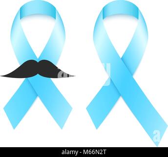 Prostatakrebs ribbon Bewusstsein. Kampf gegen den Krebs. Light Blue Ribbon mit einem Mann Schnurrbart. Den Monat November. Hoffen. Vector Illustration Stock Vektor