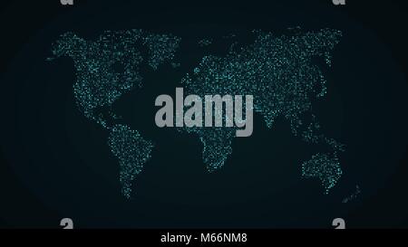 Abstrakte Welt Karte. Blaue Karte der Erde vom Platz Punkte. Der dunkle Hintergrund. Blaues Leuchten. High Tech. Sci-fi-Technologie. Globales Netzwerk. Vektor krank Stock Vektor