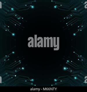 Computer Platine. Leuchtende Stecker sind blau. Sci-fi-Technologien. Vector Illustration Stock Vektor