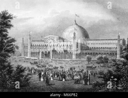 1800s 1850s 1853 NEW YORK WORLD'S FAIR DAS CRYSTAL PALACE AUSSTELLUNGSHALLE JETZT BRYANT PARK-q 59360 CPC 001 HARS CRYSTAL PALACE ZERSTÖRT EXPO EXPOSITION GLAS UND EISEN INDUSTRIE ALLER NATIONEN ALTMODISCH Stockfoto