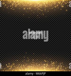 Abstrakte Golden Lights fallen auf einen transparenten Hintergrund. Magische Goldstaub und Blendung. Festliche Hintergrund. Golden Hintergrundbeleuchtung. Vector Illustration Stock Vektor