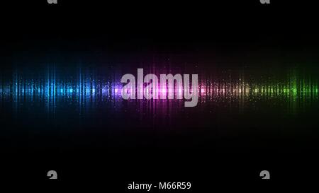 Die Schallwellen des lichtes Grün auf einem dunklen Hintergrund. Hintergrund für das Radio, Club, Party. Schwingung des Lichts. Hellen Lichtblitz mit leuchtenden d Stock Vektor