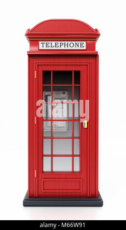 Red britische Telefonzelle auf weißem Hintergrund. 3D-Darstellung. Stockfoto