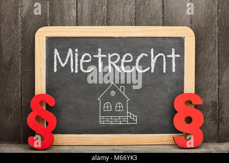 Deutsche Wort Mietrecht (Mietrecht) als Konzept auf einer Tafel mit Ziffern Stockfoto