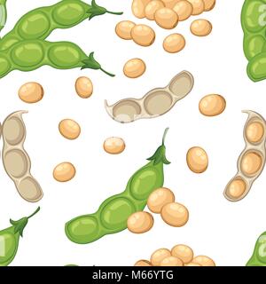 Nahtlose Muster der Frische ganze Sojabohnen Gemüse aus dem Garten Bio-lebensmittel öffnen Bean pod Vector Illustration auf weißem Hintergrund Web site Seite und mobile App Design isoliert Stock Vektor