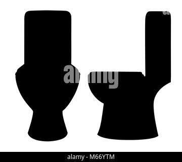 Schwarze Silhouetten Keramik WC-Schüssel Sitz schließen Vector Illustration auf weißem Hintergrund Web site Seite und mobile App Design isoliert Stock Vektor
